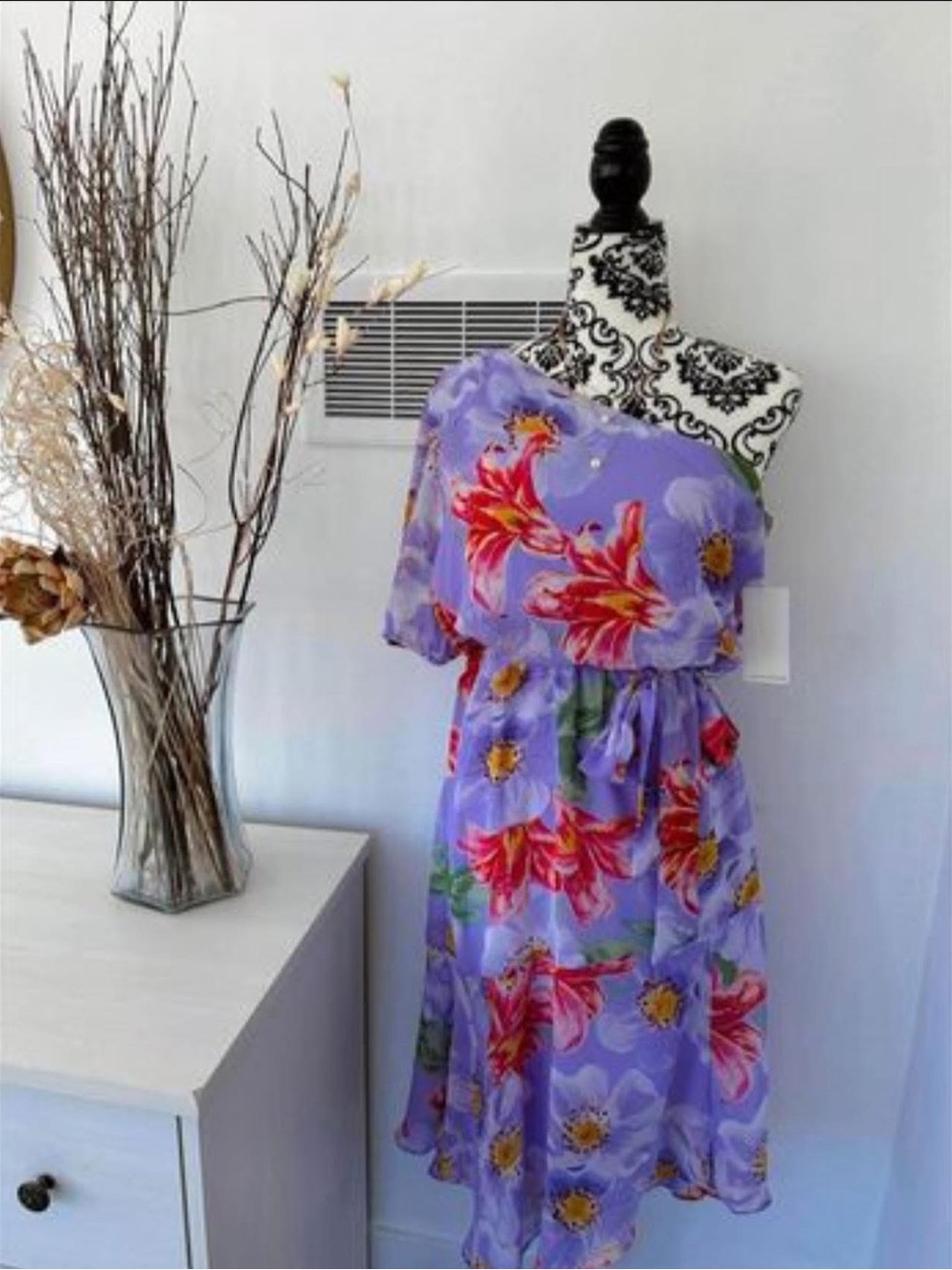 Girls One-Shoulder Lavender Floral Dress